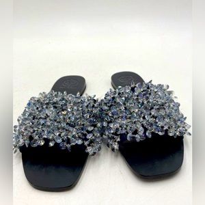 Tory Burch Logan Navy Crystal-Embellished Slide Sandal - Size 6.5